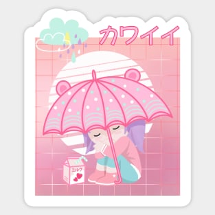 90s Japanese Kawaii Sad Girl Pink Japanese Strawberry Milk Sticker